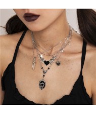 Halloween Jewelry Punk Style Black Bat Heart Pendant Multi-layer Fashion Wholesale Women Necklace