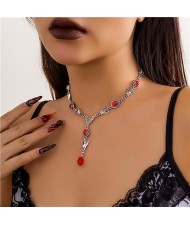 Halloween Jewelry Gothic Style Daemon Red Gem Pendant Fashion Wholesale Women Necklace - Silver