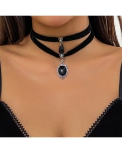 Halloween Jewelry Oval Black Pendant Two Layers Fashion Wholesale Women Short Necklace