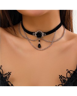 Halloween Jewelry Black Water Drop Pendant Two Layers Fashion Wholesale Women Short Necklace