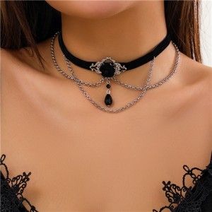 Halloween Jewelry Black Water Drop Pendant Two Layers Fashion Wholesale Women Short Necklace