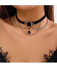 Halloween Jewelry Black Water Drop Pendant Two Layers Fashion Wholesale Women Short Necklace