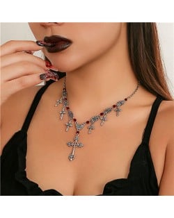 Halloween Jewelry Hip Pop Style Fashion Cross Pendant Tassel Wholesale Women Necklace