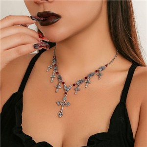Halloween Jewelry Hip Pop Style Fashion Cross Pendant Tassel Wholesale Women Necklace