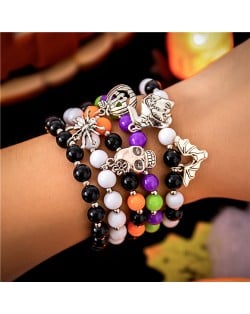 Halloween Jewelry Grimace and Bat Pendants Wholesale Women Multi-layer Beads Bracelet