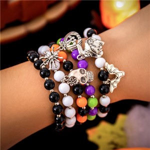 Halloween Jewelry Grimace and Bat Pendants Wholesale Women Multi-layer Beads Bracelet