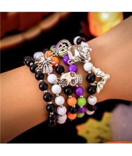 Halloween Jewelry Grimace and Bat Pendants Wholesale Women Multi-layer Beads Bracelet