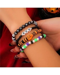 Halloween Jewelry Letters and Face Decrated Wholesale Women Multi-layer Beads Chain Bracelet