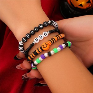 Halloween Jewelry Letters and Face Decrated Wholesale Women Multi-layer Beads Chain Bracelet