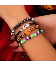 Halloween Jewelry Letters and Face Decrated Wholesale Women Multi-layer Beads Chain Bracelet