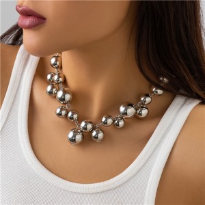 Punk Style Big Beads Short Design U.S. Fashion Wholesale Women Choker Necklace - Silver