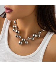 Punk Style Big Beads Short Design U.S. Fashion Wholesale Women Choker Necklace - Silver