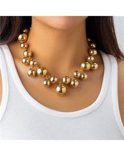 Punk Style Big Beads Short Design U.S. Fashion Wholesale Women Choker Necklace - Golden