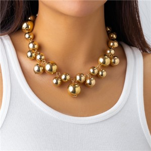 Punk Style Big Beads Short Design U.S. Fashion Wholesale Women Choker Necklace - Golden