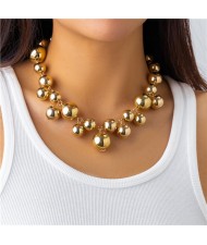 Punk Style Big Beads Short Design U.S. Fashion Wholesale Women Choker Necklace - Golden