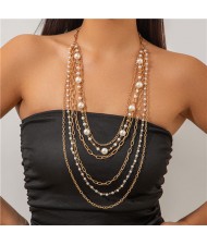 Cool Sweet Style Multi-layer Pearl Long Design U.S. Fashion Wholesale Women Statemet Necklace