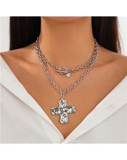Business Style Two Layers Design Cross Pendant U.S. Fashion Wholesale Women Necklace - Silver