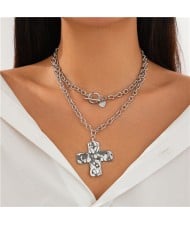 Business Style Two Layers Design Cross Pendant U.S. Fashion Wholesale Women Necklace - Silver