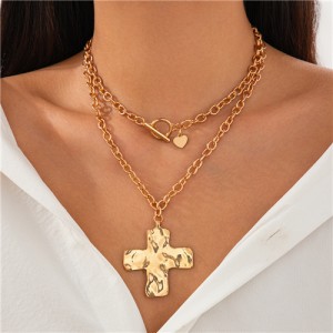 Business Style Two Layers Design Cross Pendant U.S. Fashion Wholesale Women Necklace - Golden