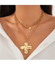 Business Style Two Layers Design Cross Pendant U.S. Fashion Wholesale Women Necklace - Golden