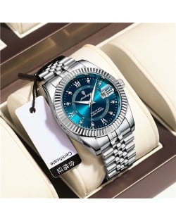 High Quality Stainless Steel Watch for Men Business Style Wholesale Fashion Quartz Men Watch - Silver Blue