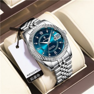 High Quality Stainless Steel Watch for Men Business Style Wholesale Fashion Quartz Men Watch - Silver Blue