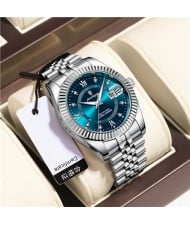 High Quality Stainless Steel Watch for Men Business Style Wholesale Fashion Quartz Men Watch - Silver Blue
