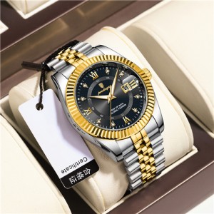High Quality Stainless Steel Watch for Men Business Style Wholesale Fashion Quartz Men Watch - Golden Black