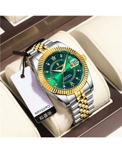 High Quality Stainless Steel Watch for Men Business Style Wholesale Fashion Quartz Men Watch - Golden Green