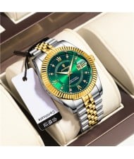 High Quality Stainless Steel Watch for Men Business Style Wholesale Fashion Quartz Men Watch - Golden Green