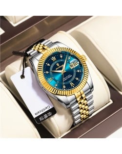 High Quality Stainless Steel Watch for Men Business Style Wholesale Fashion Quartz Men Watch - Golden Blue