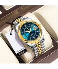 High Quality Stainless Steel Watch for Men Business Style Wholesale Fashion Quartz Men Watch - Golden Blue