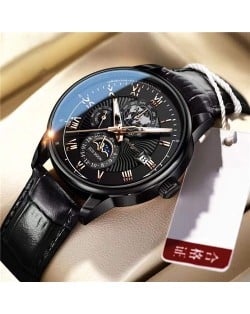 High Quality Waterproof Watch for Men Business Style Wholesale Quartz Leather Band Men Watch - Black