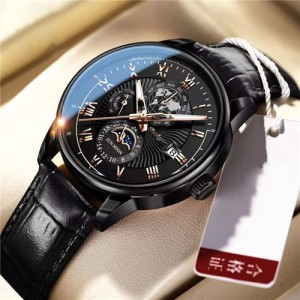 High Quality Waterproof Watch for Men Business Style Wholesale Quartz Leather Band Men Watch - Black