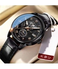 High Quality Waterproof Watch for Men Business Style Wholesale Quartz Leather Band Men Watch - Black