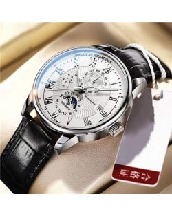High Quality Waterproof Watch for Men Business Style Wholesale Quartz Leather Band Men Watch - Black White