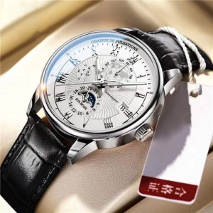 High Quality Waterproof Watch for Men Business Style Wholesale Quartz Leather Band Men Watch - Black White