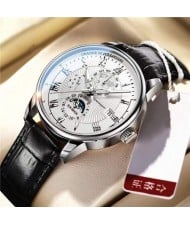High Quality Waterproof Watch for Men Business Style Wholesale Quartz Leather Band Men Watch - Black White