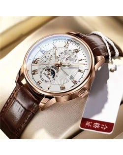 High Quality Waterproof Watch for Men Business Style Wholesale Quartz Leather Band Men Watch - Brown White
