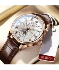 High Quality Waterproof Watch for Men Business Style Wholesale Quartz Leather Band Men Watch - Brown White