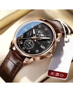 High Quality Waterproof Watch for Men Business Style Wholesale Quartz Leather Band Men Watch - Brown Black