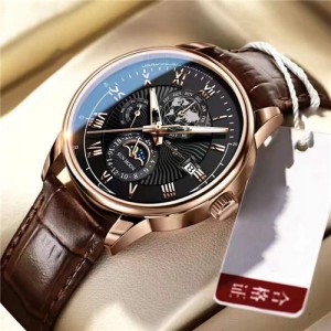 High Quality Waterproof Watch for Men Business Style Wholesale Quartz Leather Band Men Watch - Brown Black