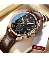 High Quality Waterproof Watch for Men Business Style Wholesale Quartz Leather Band Men Watch - Brown Black