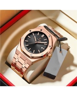High Quality Stainless Steel Waterproof Watch for Men Heptagon Design Wholesale Men Watch - Black
