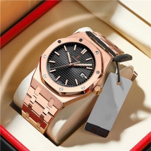 High Quality Stainless Steel Waterproof Watch for Men Heptagon Design Wholesale Men Watch - Black
