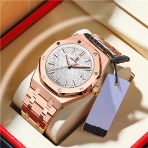 High Quality Stainless Steel Waterproof Watch for Men Heptagon Design Wholesale Men Watch - White