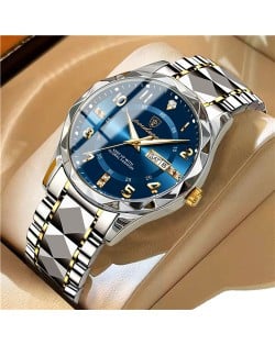 High Quality Simple Design Stainless Steel Watch for Men Fashion Wholesale Men Watch - Golden Blue