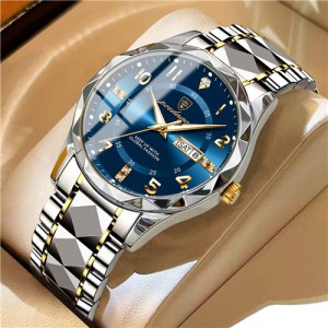 High Quality Simple Design Stainless Steel Watch for Men Fashion Wholesale Men Watch - Golden Blue