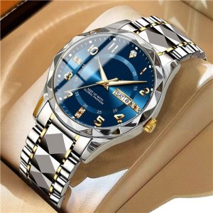 High Quality Simple Design Stainless Steel Watch for Men Fashion Wholesale Men Watch - Golden Blue