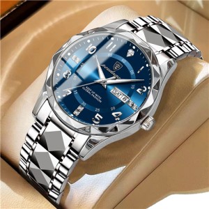 High Quality Simple Design Stainless Steel Watch for Men Fashion Wholesale Men Watch - Silver Blue